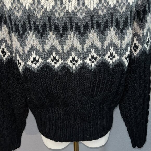 Anthropologie JOHN + JENN WES FAIR ISLE Black Gray & Cream Off-Shoulder Sweater - Picture 8 of 12